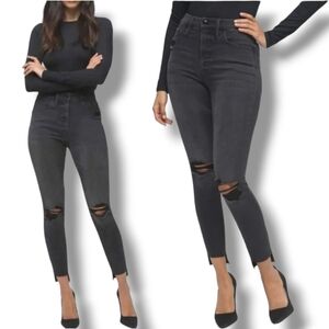 Good American Good Waist Ankle Skinny Jeans in Black Wash $169